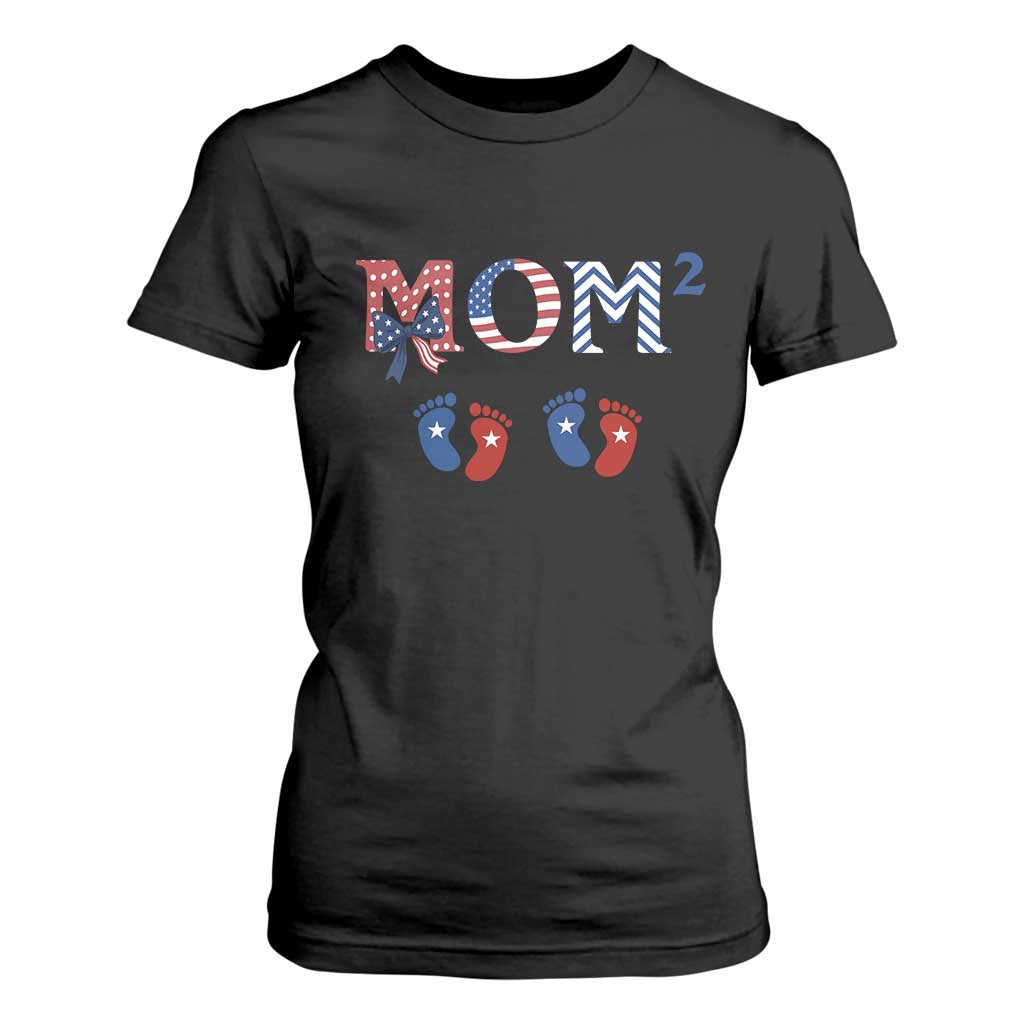 Patriotic Twin Mom Announcement American Flag Gift T Shirt For Women TS12 Black Print Your Wear