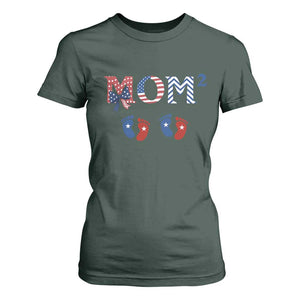 Patriotic Twin Mom Announcement American Flag Gift T Shirt For Women TS12 Dark Forest Green Print Your Wear