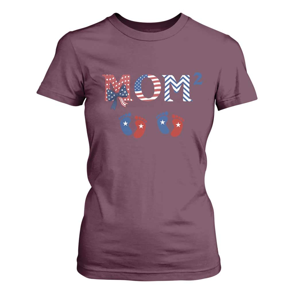 Patriotic Twin Mom Announcement American Flag Gift T Shirt For Women TS12 Maroon Print Your Wear