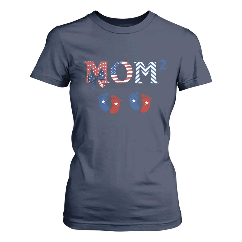 Patriotic Twin Mom Announcement American Flag Gift T Shirt For Women TS12 Navy Print Your Wear
