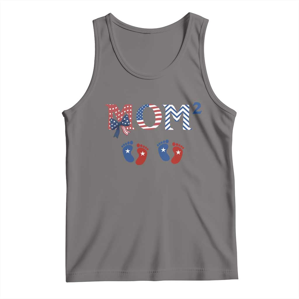 Patriotic Twin Mom Announcement American Flag Gift Tank Top TS12 Deep Heather Print Your Wear