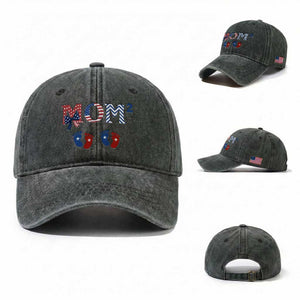 Patriotic Twin Mom Announcement American Flag Gift Washed Cotton Baseball Cap TS12 Washed Cap Universal Fit Dark Green Print Your Wear