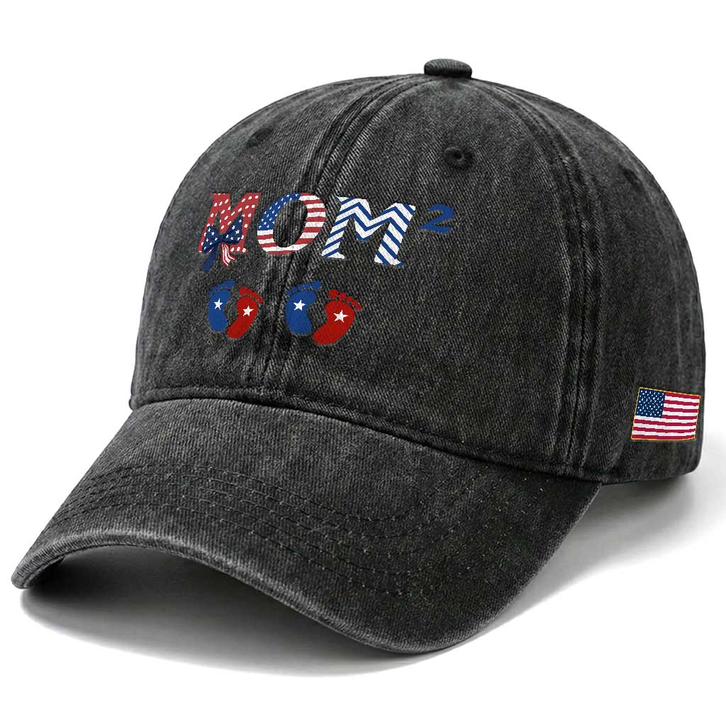 Patriotic Twin Mom Announcement American Flag Gift Washed Cotton Baseball Cap TS12 Print Your Wear