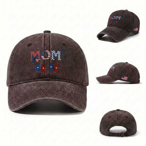 Patriotic Twin Mom Announcement American Flag Gift Washed Cotton Baseball Cap TS12 Washed Cap Universal Fit Dark Brown Print Your Wear