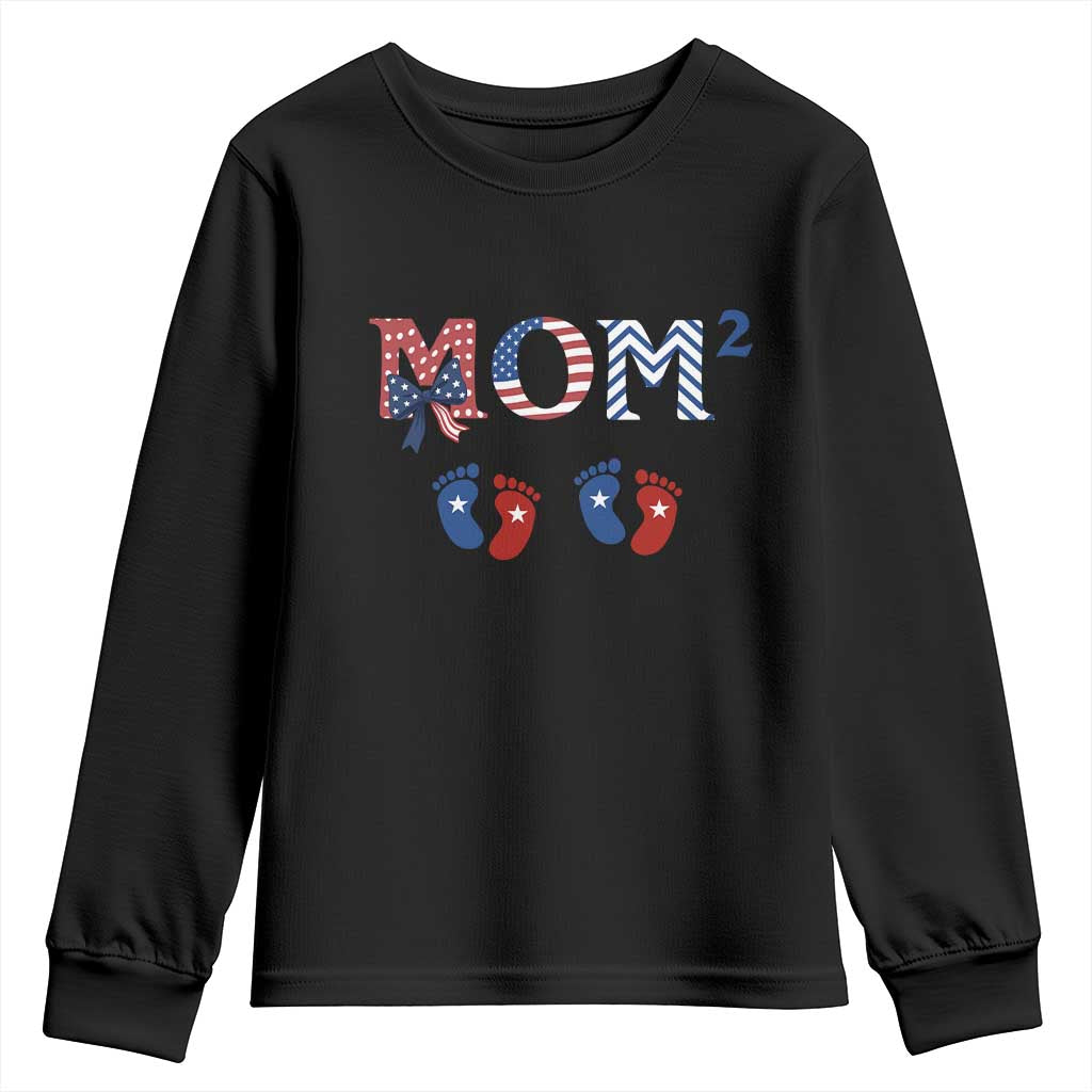 Patriotic Twin Mom Announcement American Flag Gift Youth Sweatshirt TS12 Black Print Your Wear