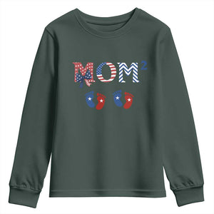 Patriotic Twin Mom Announcement American Flag Gift Youth Sweatshirt TS12 Dark Forest Green Print Your Wear
