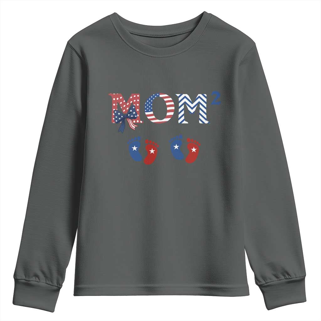 Patriotic Twin Mom Announcement American Flag Gift Youth Sweatshirt TS12 Dark Heather Print Your Wear