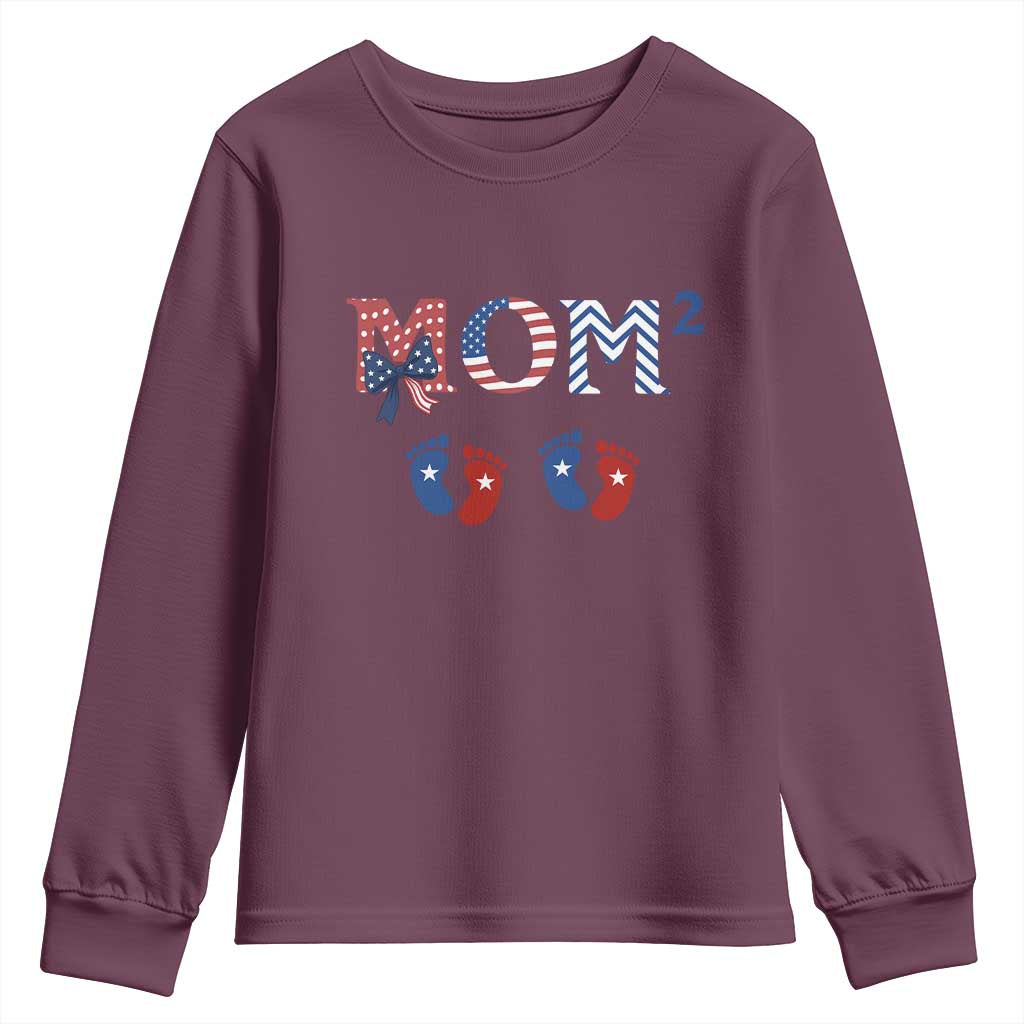 Patriotic Twin Mom Announcement American Flag Gift Youth Sweatshirt TS12 Maroon Print Your Wear