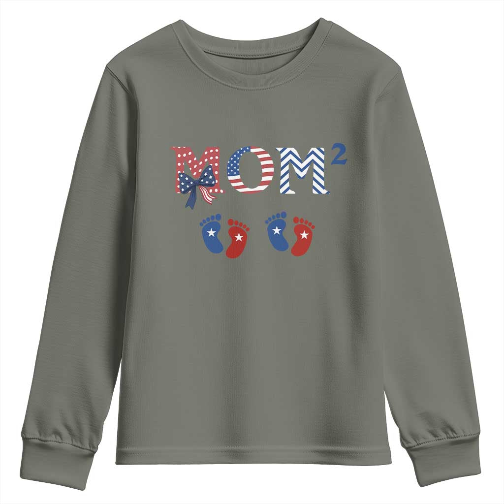 Patriotic Twin Mom Announcement American Flag Gift Youth Sweatshirt TS12 Military Green Print Your Wear