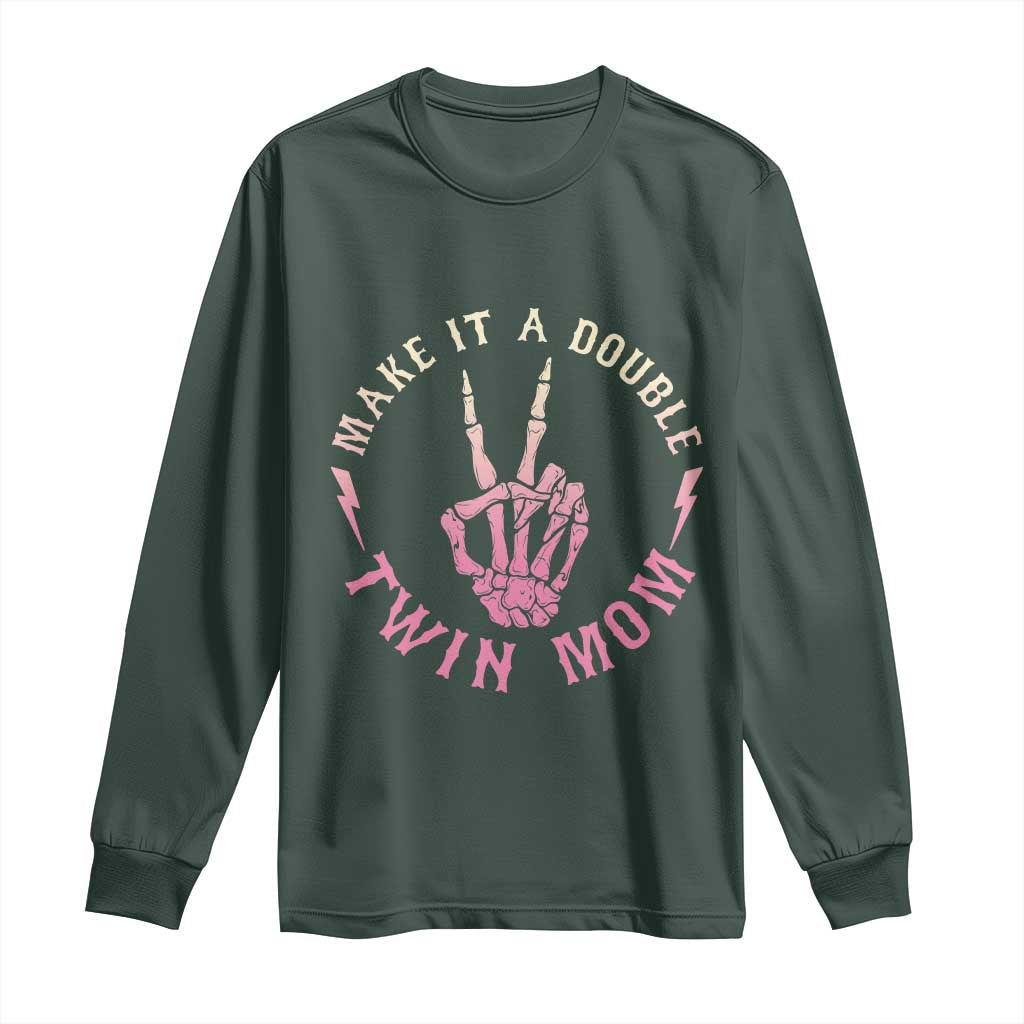 Twin Mom Long Sleeve Shirt Make It A Double Expecting Twins Mothers Day TS12 Dark Forest Green Print Your Wear