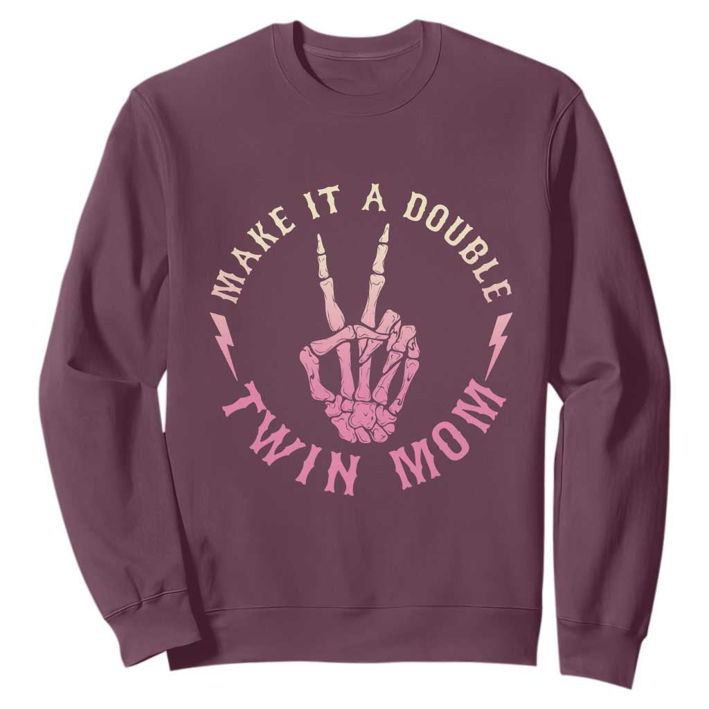 Twin Mom Sweatshirt Make It A Double Expecting Twins Mothers Day TS12 Maroon Print Your Wear