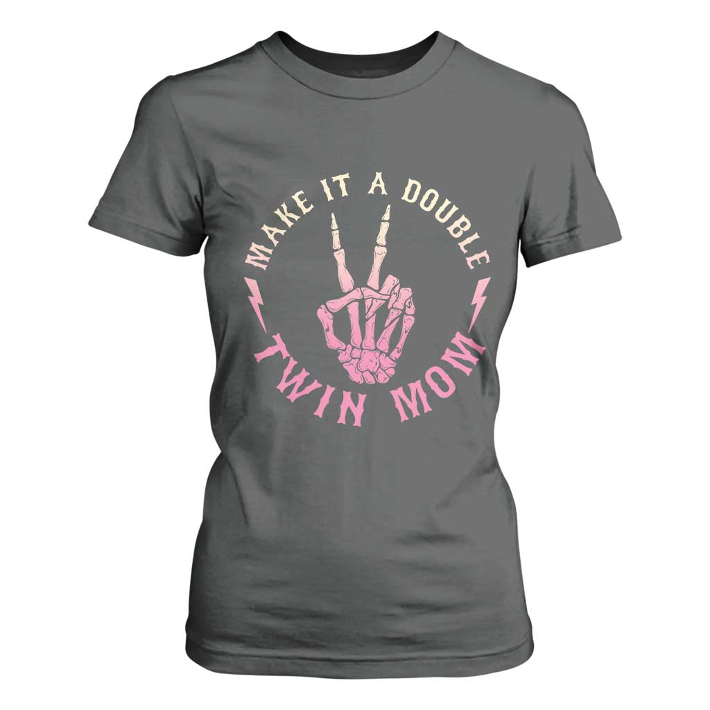 Twin Mom T Shirt For Women Make It A Double Expecting Twins Mothers Day TS12 Dark Heather Print Your Wear