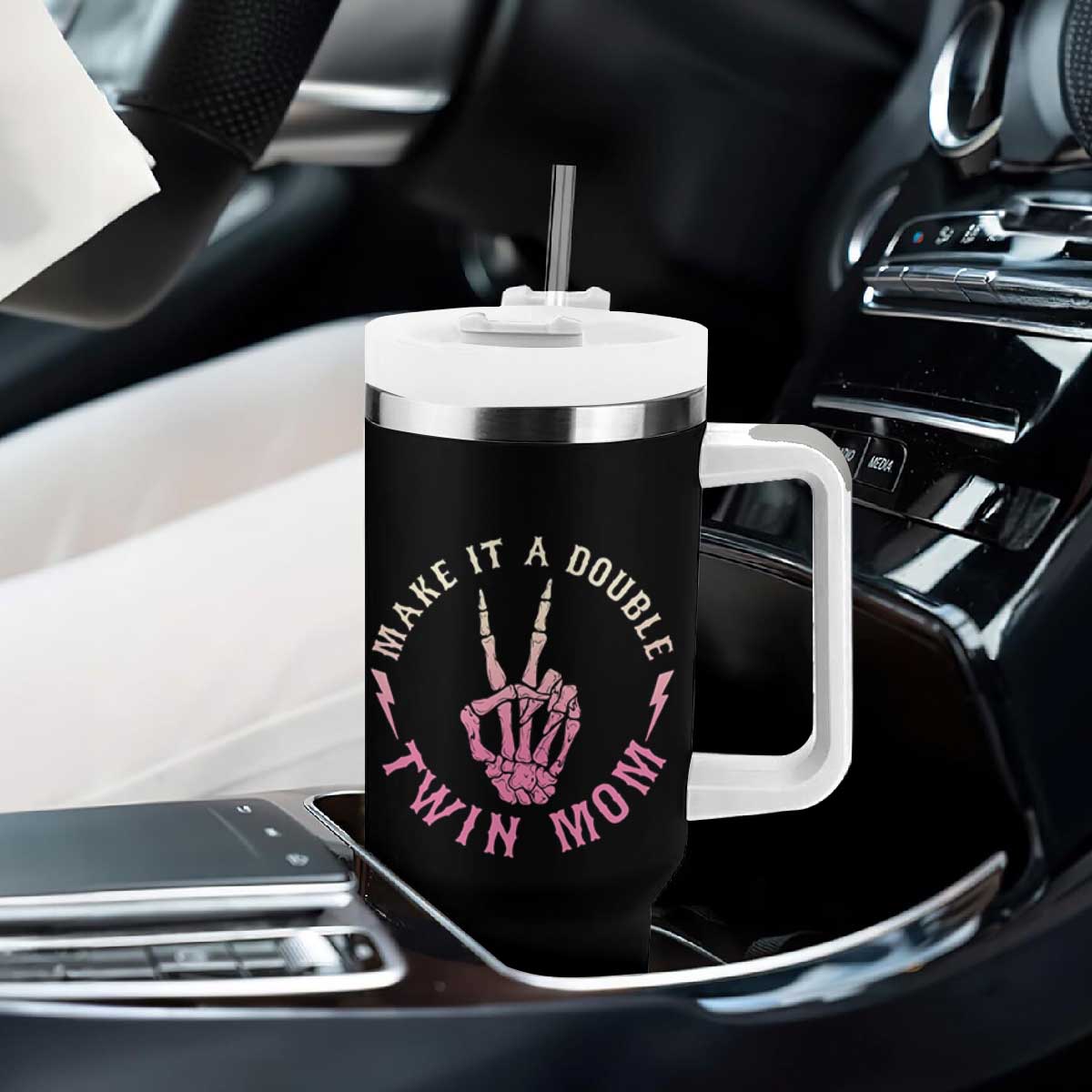 Twin Mom Tumbler With Handle Make It A Double Expecting Twins Mothers Day TS12 Print Your Wear