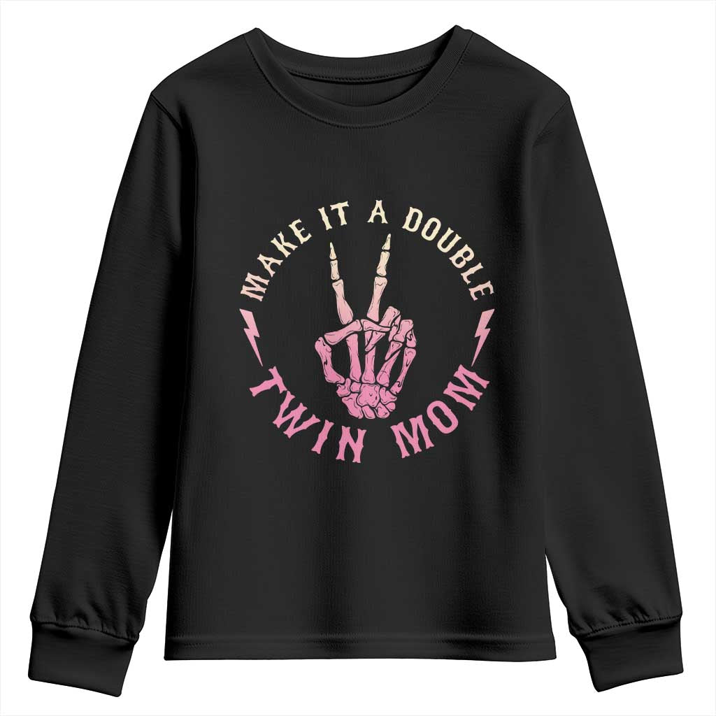 Twin Mom Youth Sweatshirt Make It A Double Expecting Twins Mothers Day TS12 Black Print Your Wear