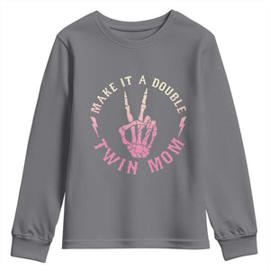 Twin Mom Youth Sweatshirt Make It A Double Expecting Twins Mothers Day TS12 Charcoal Print Your Wear