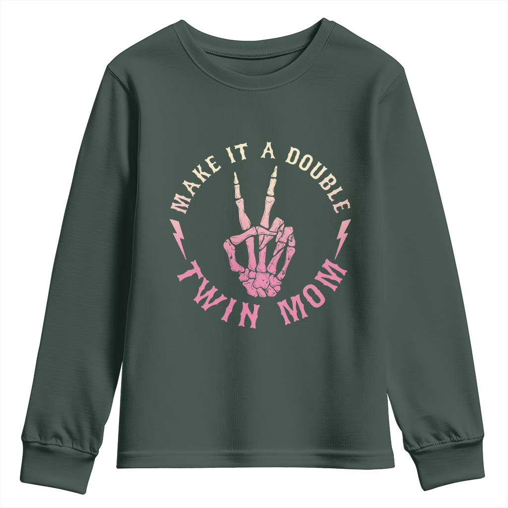 Twin Mom Youth Sweatshirt Make It A Double Expecting Twins Mothers Day TS12 Dark Forest Green Print Your Wear
