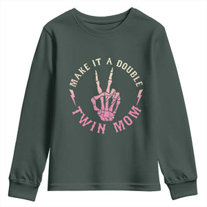 Twin Mom Youth Sweatshirt Make It A Double Expecting Twins Mothers Day TS12 Dark Forest Green Print Your Wear