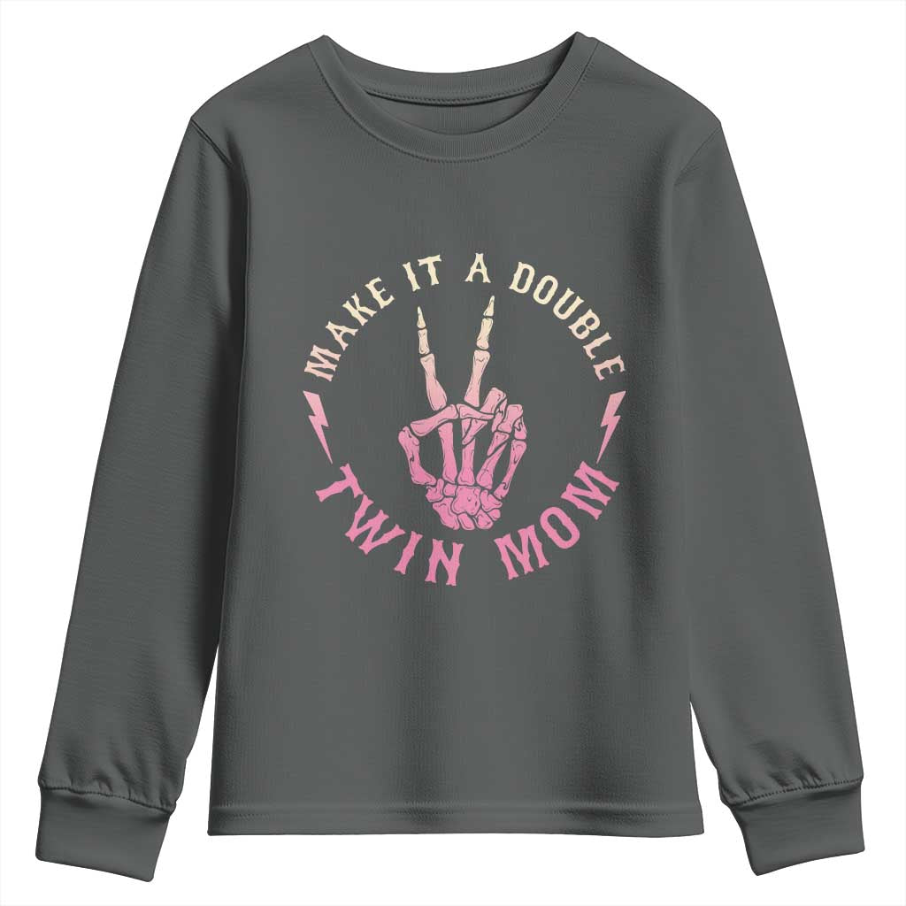 Twin Mom Youth Sweatshirt Make It A Double Expecting Twins Mothers Day TS12 Dark Heather Print Your Wear