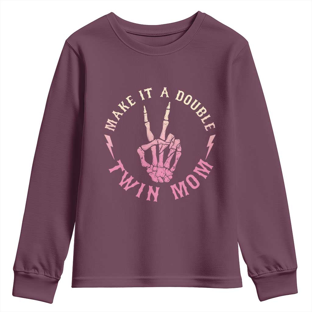 Twin Mom Youth Sweatshirt Make It A Double Expecting Twins Mothers Day TS12 Maroon Print Your Wear