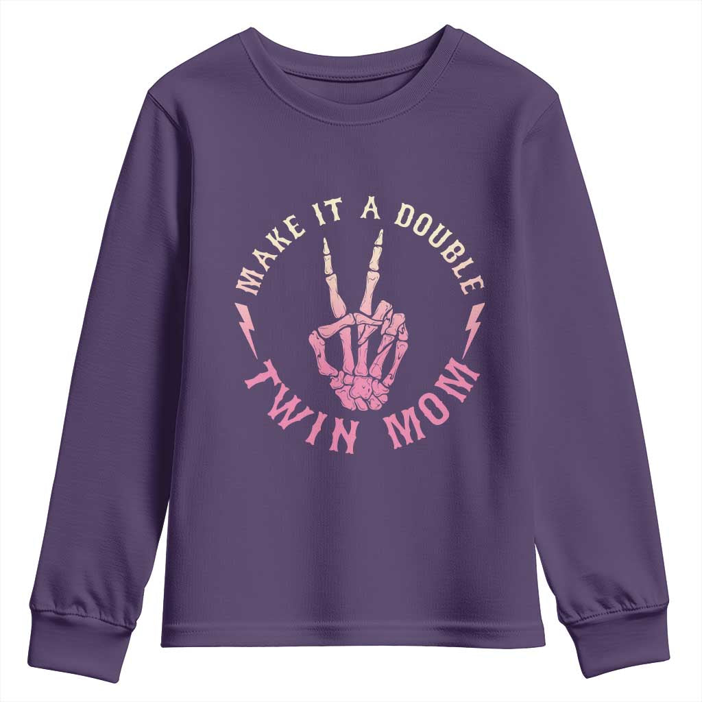 Twin Mom Youth Sweatshirt Make It A Double Expecting Twins Mothers Day TS12 Purple Print Your Wear