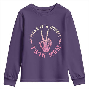 Twin Mom Youth Sweatshirt Make It A Double Expecting Twins Mothers Day TS12 Purple Print Your Wear