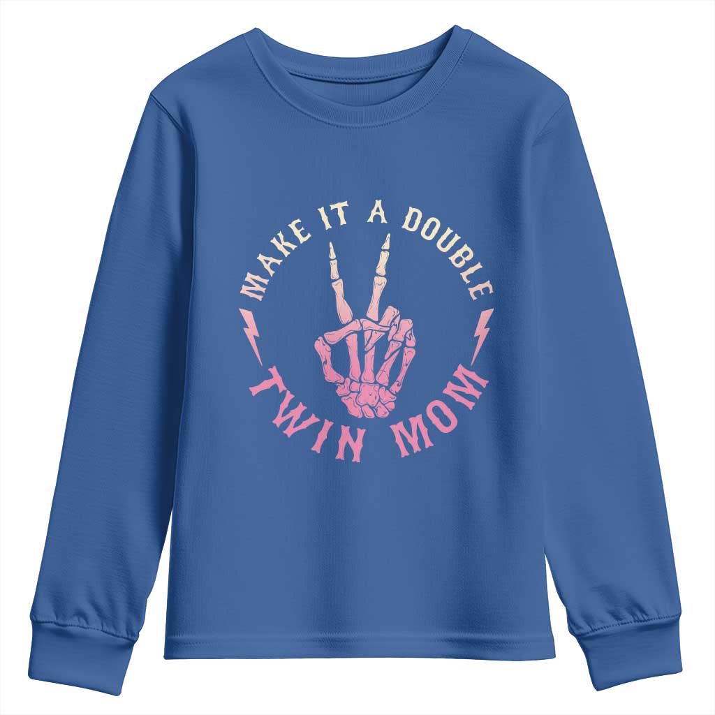 Twin Mom Youth Sweatshirt Make It A Double Expecting Twins Mothers Day TS12 Royal Blue Print Your Wear