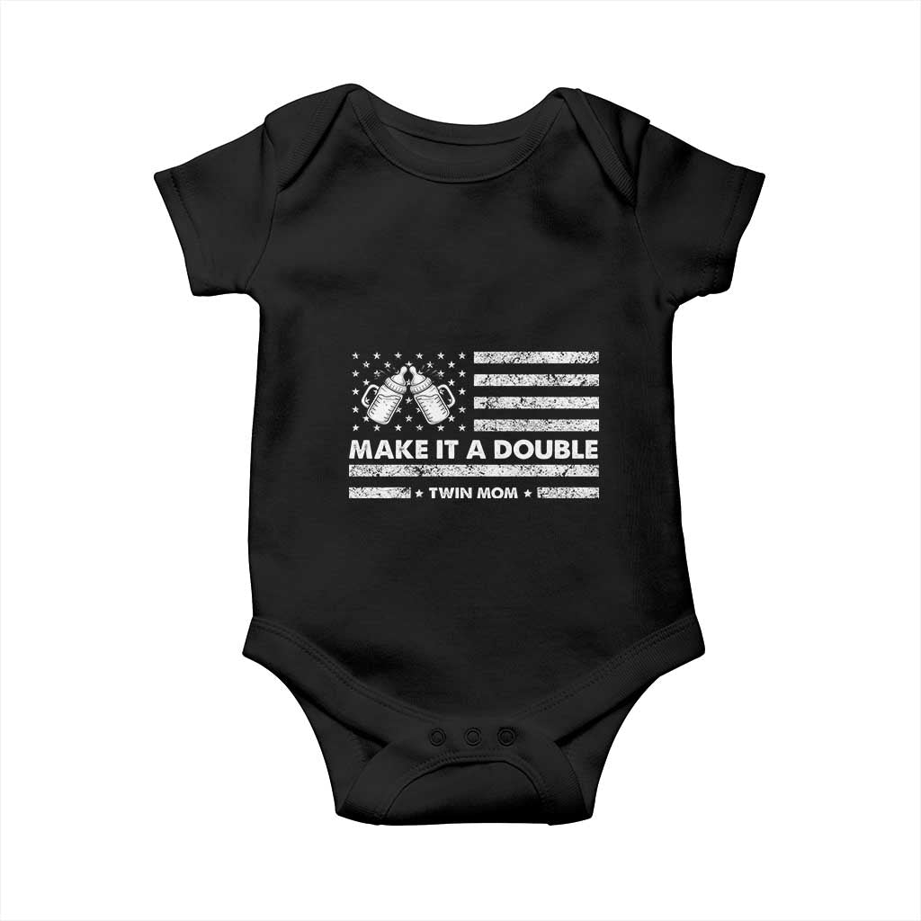 Twin Mom Baby Onesie Make It A Double Patriotic USA Flag Gift TS12 Black Print Your Wear