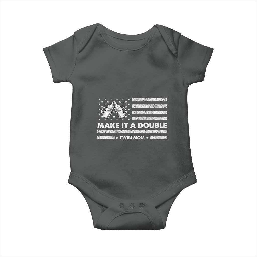 Twin Mom Baby Onesie Make It A Double Patriotic USA Flag Gift TS12 Dark Heather Print Your Wear