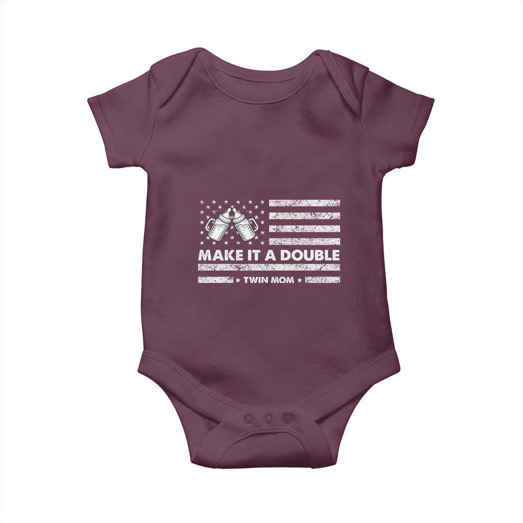 Twin Mom Baby Onesie Make It A Double Patriotic USA Flag Gift TS12 Maroon Print Your Wear