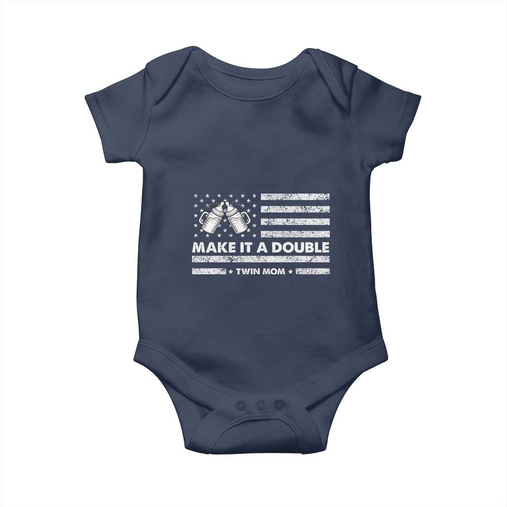 Twin Mom Baby Onesie Make It A Double Patriotic USA Flag Gift TS12 Navy Print Your Wear