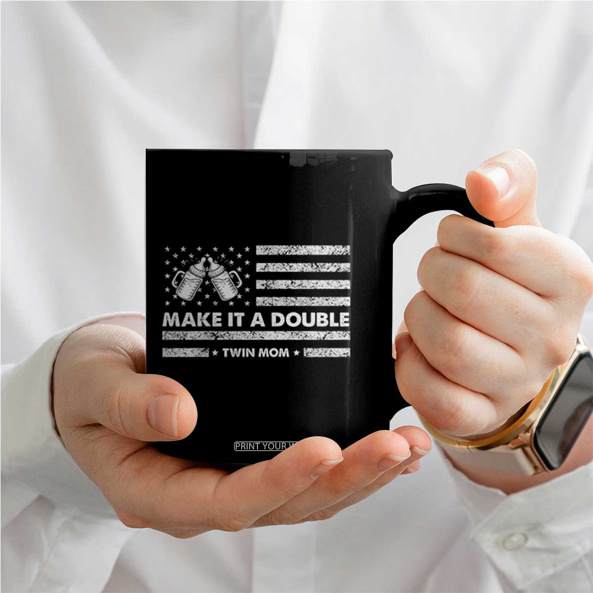 Twin Mom Coffee Mug Make It A Double Patriotic USA Flag Gift TS12 Print Your Wear