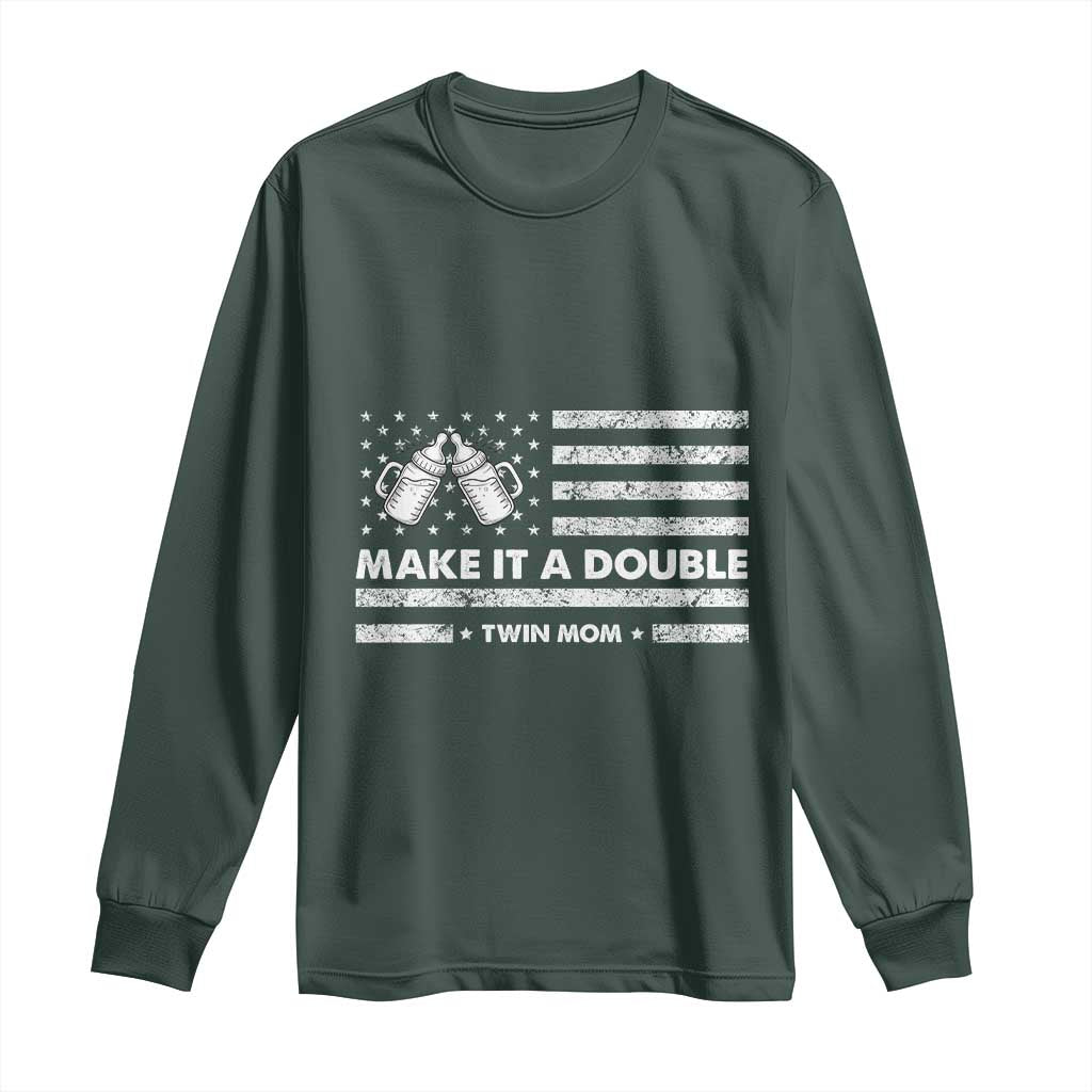 Twin Mom Long Sleeve Shirt Make It A Double Patriotic USA Flag Gift TS12 Dark Forest Green Print Your Wear