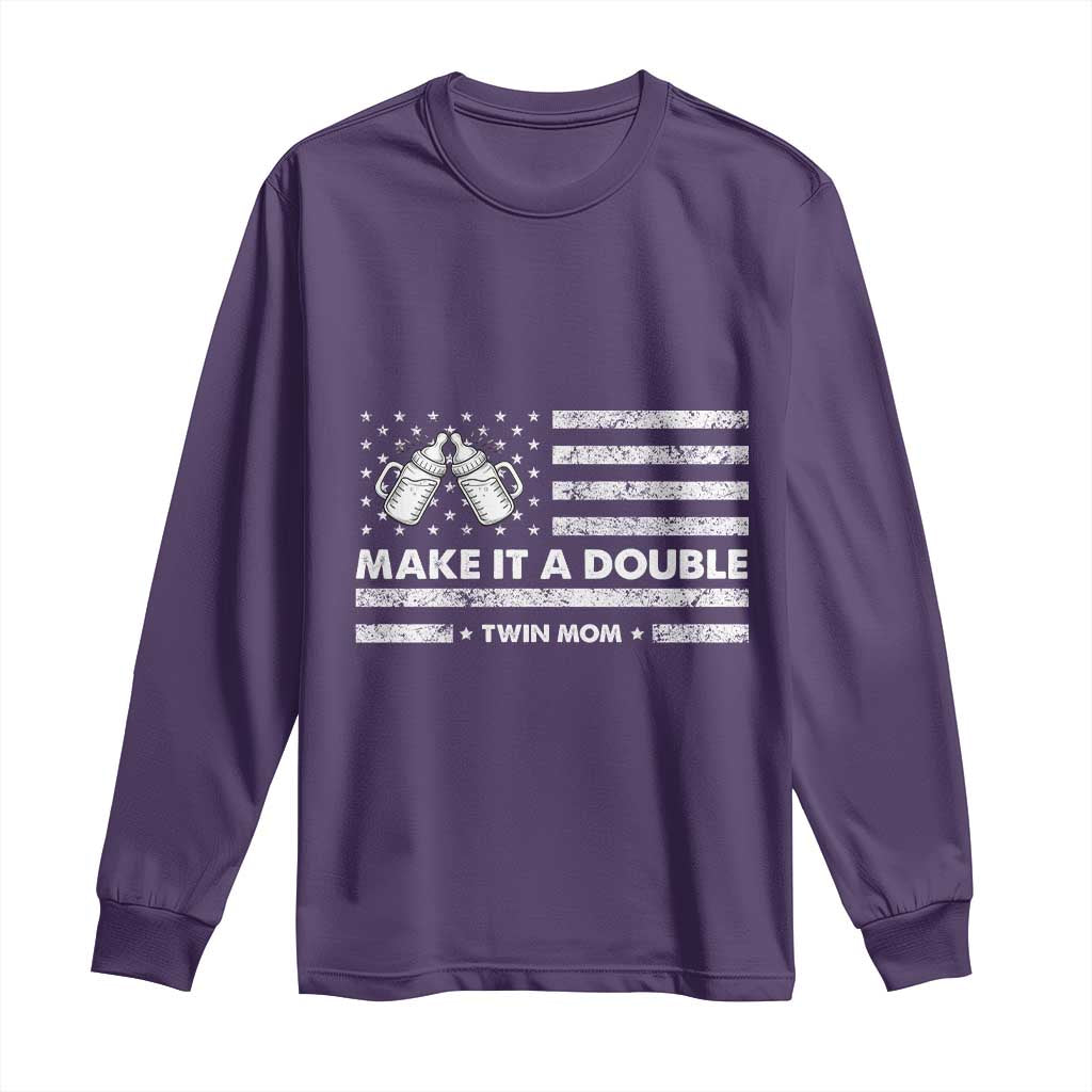 Twin Mom Long Sleeve Shirt Make It A Double Patriotic USA Flag Gift TS12 Purple Print Your Wear
