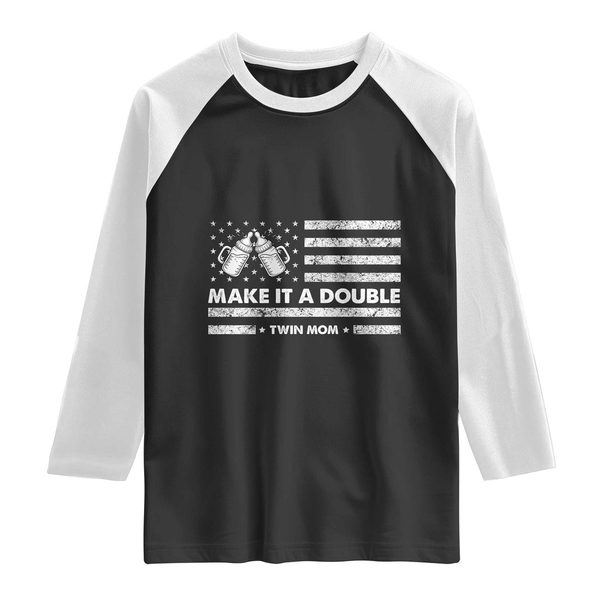 Twin Mom Raglan Shirt Make It A Double Patriotic USA Flag Gift TS12 Black White Print Your Wear