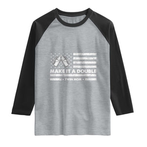 Twin Mom Raglan Shirt Make It A Double Patriotic USA Flag Gift TS12 Heather Gray Black Print Your Wear