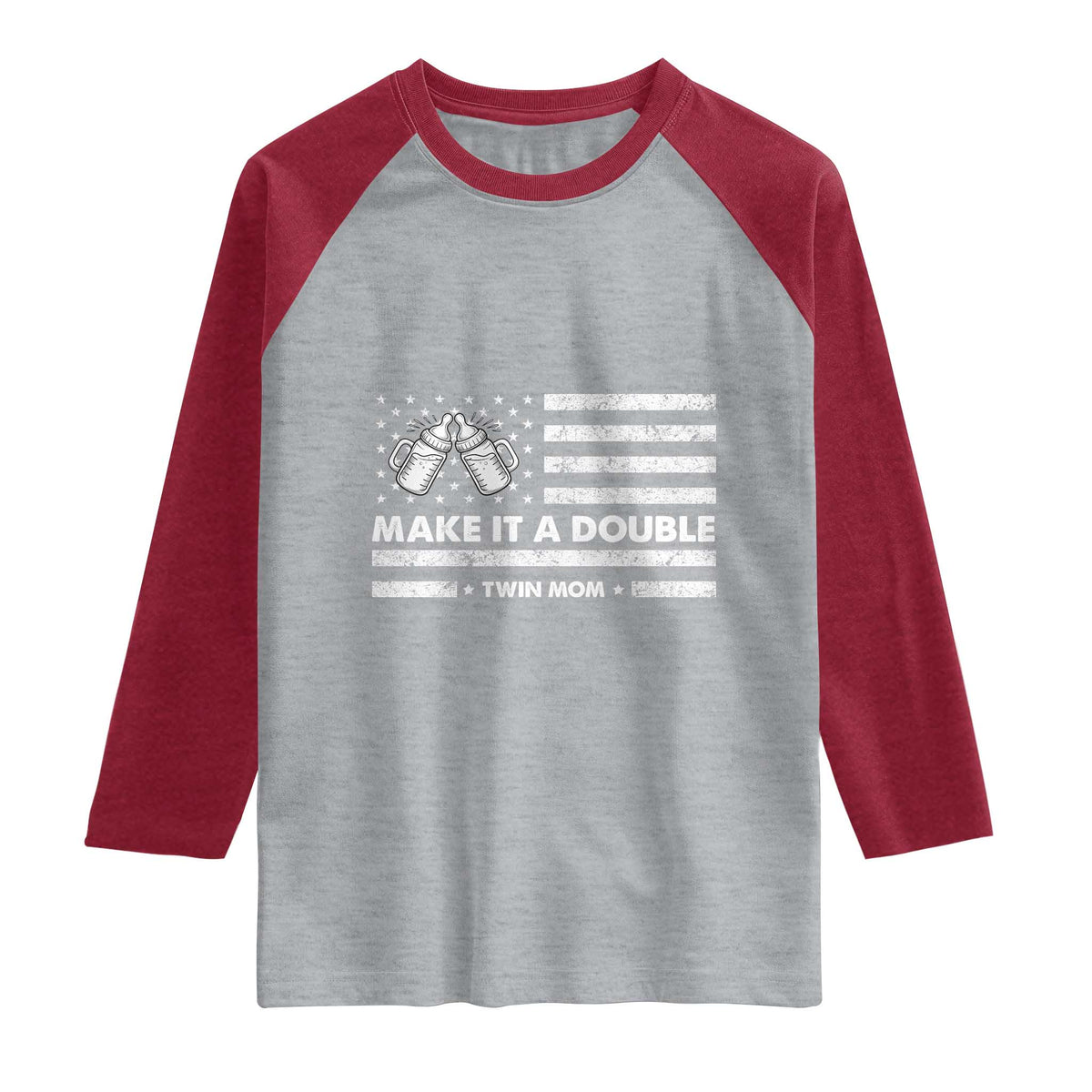 Twin Mom Raglan Shirt Make It A Double Patriotic USA Flag Gift TS12 Heather Gray Heather Red Print Your Wear
