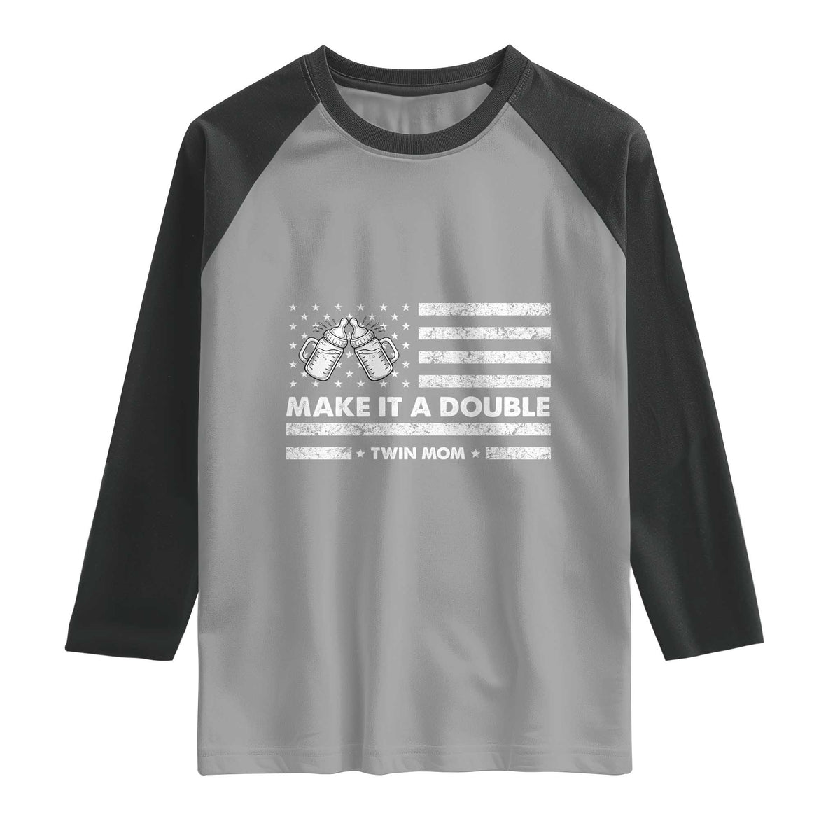 Twin Mom Raglan Shirt Make It A Double Patriotic USA Flag Gift TS12 Sport Gray Black Print Your Wear
