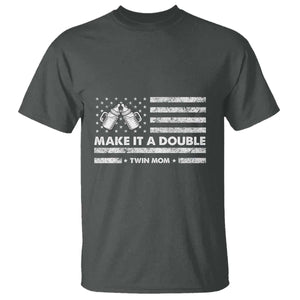 Twin Mom T Shirt Make It A Double Patriotic USA Flag Gift TS12 Dark Heather Print Your Wear