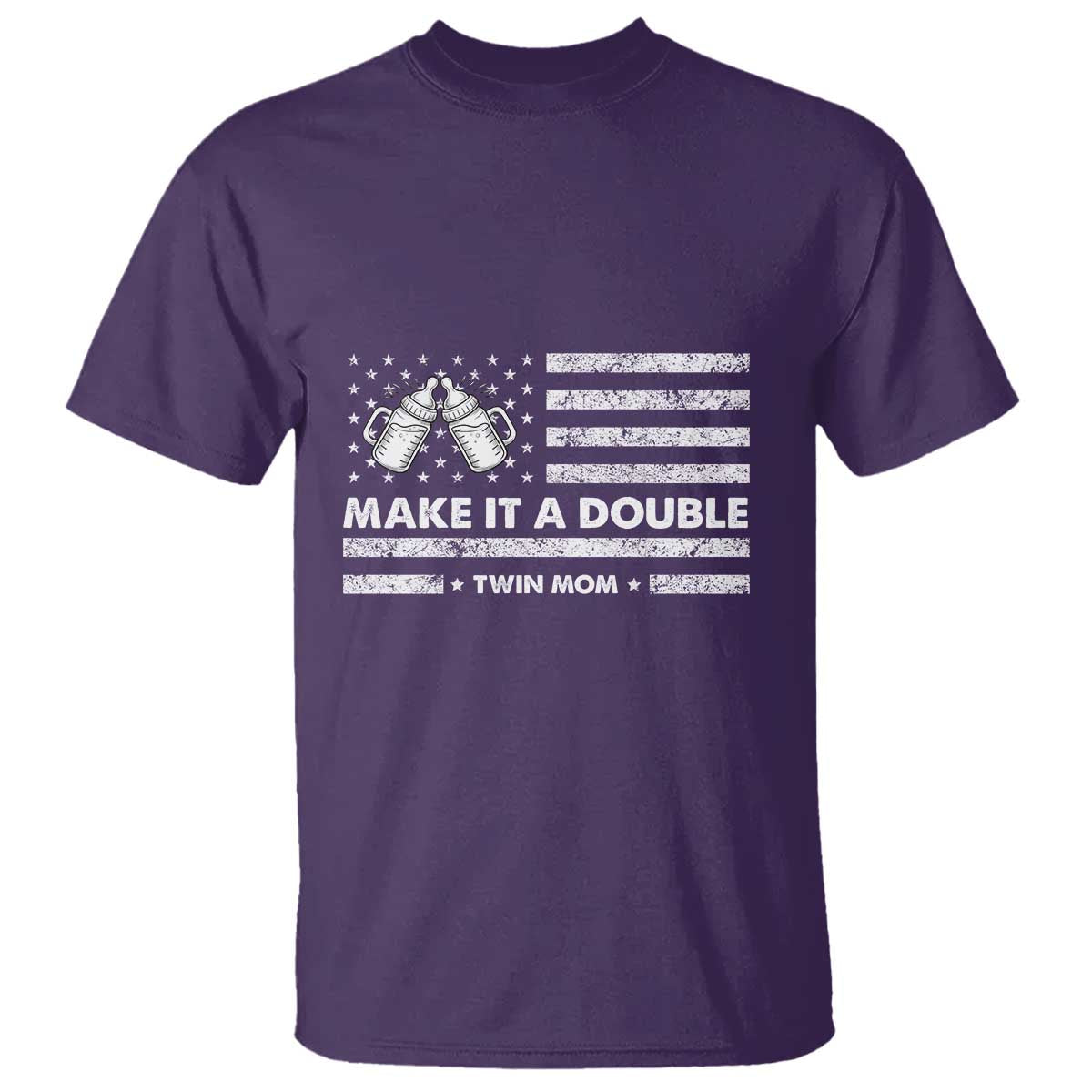 Twin Mom T Shirt Make It A Double Patriotic USA Flag Gift TS12 Purple Print Your Wear