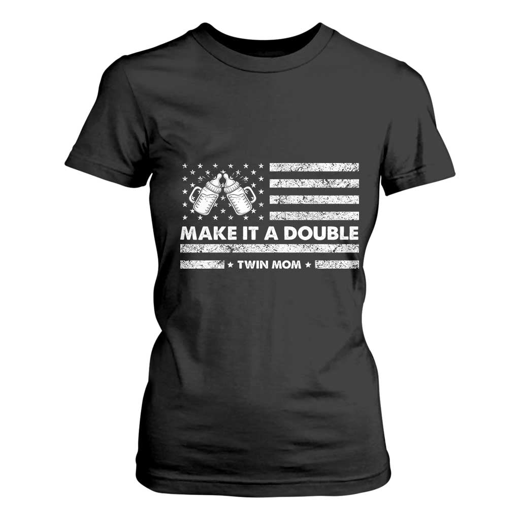 Twin Mom T Shirt For Women Make It A Double Patriotic USA Flag Gift TS12 Black Print Your Wear