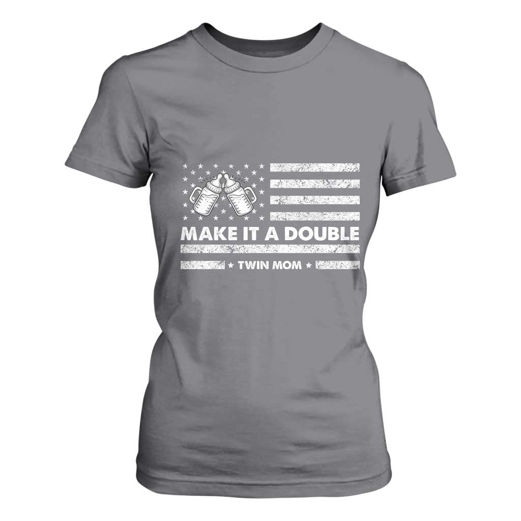 Twin Mom T Shirt For Women Make It A Double Patriotic USA Flag Gift TS12 Charcoal Print Your Wear