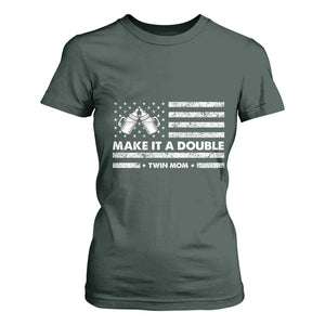 Twin Mom T Shirt For Women Make It A Double Patriotic USA Flag Gift TS12 Dark Forest Green Print Your Wear