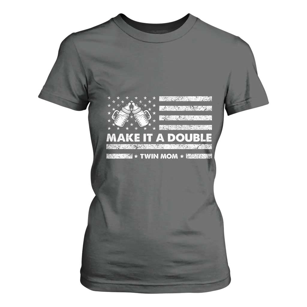 Twin Mom T Shirt For Women Make It A Double Patriotic USA Flag Gift TS12 Dark Heather Print Your Wear