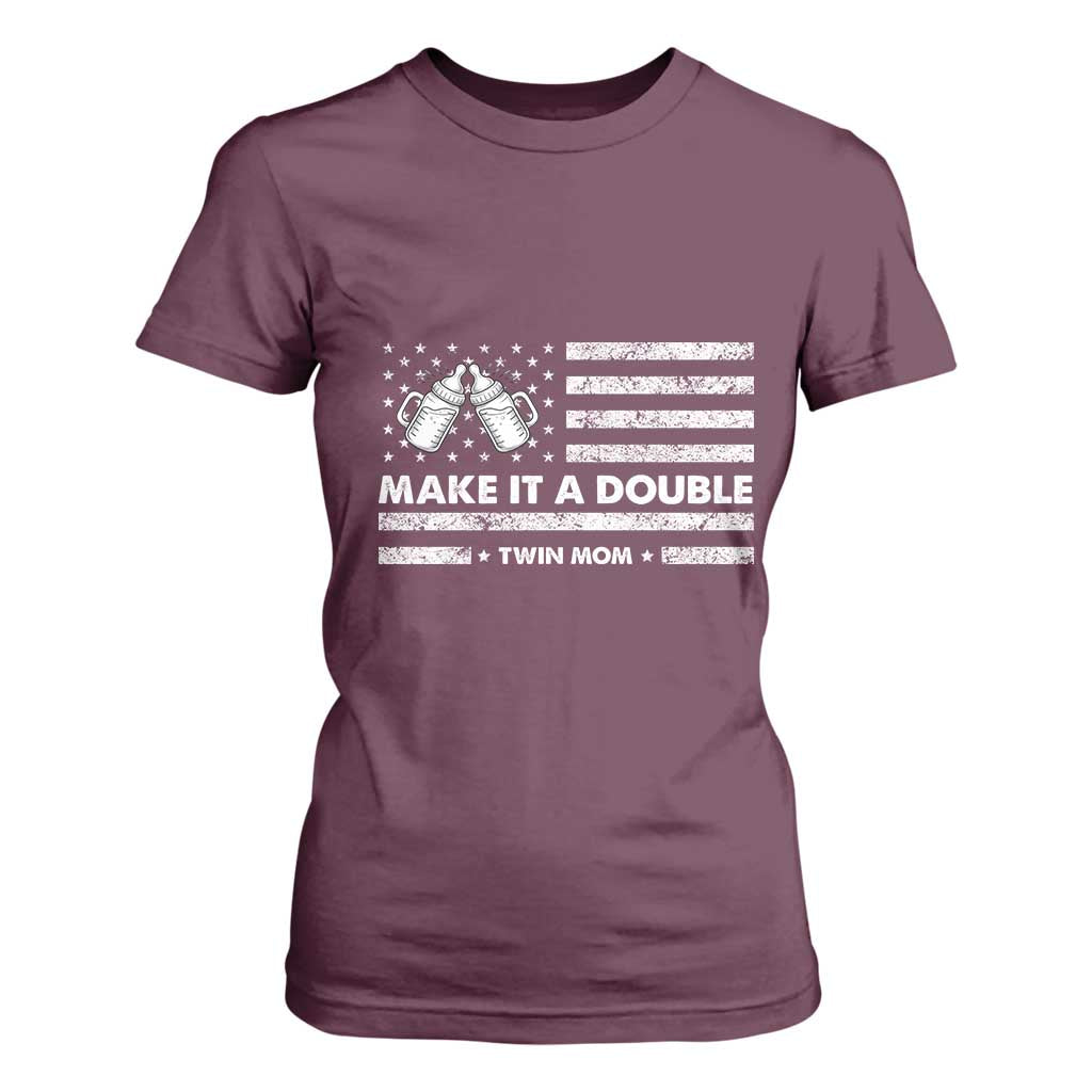 Twin Mom T Shirt For Women Make It A Double Patriotic USA Flag Gift TS12 Maroon Print Your Wear