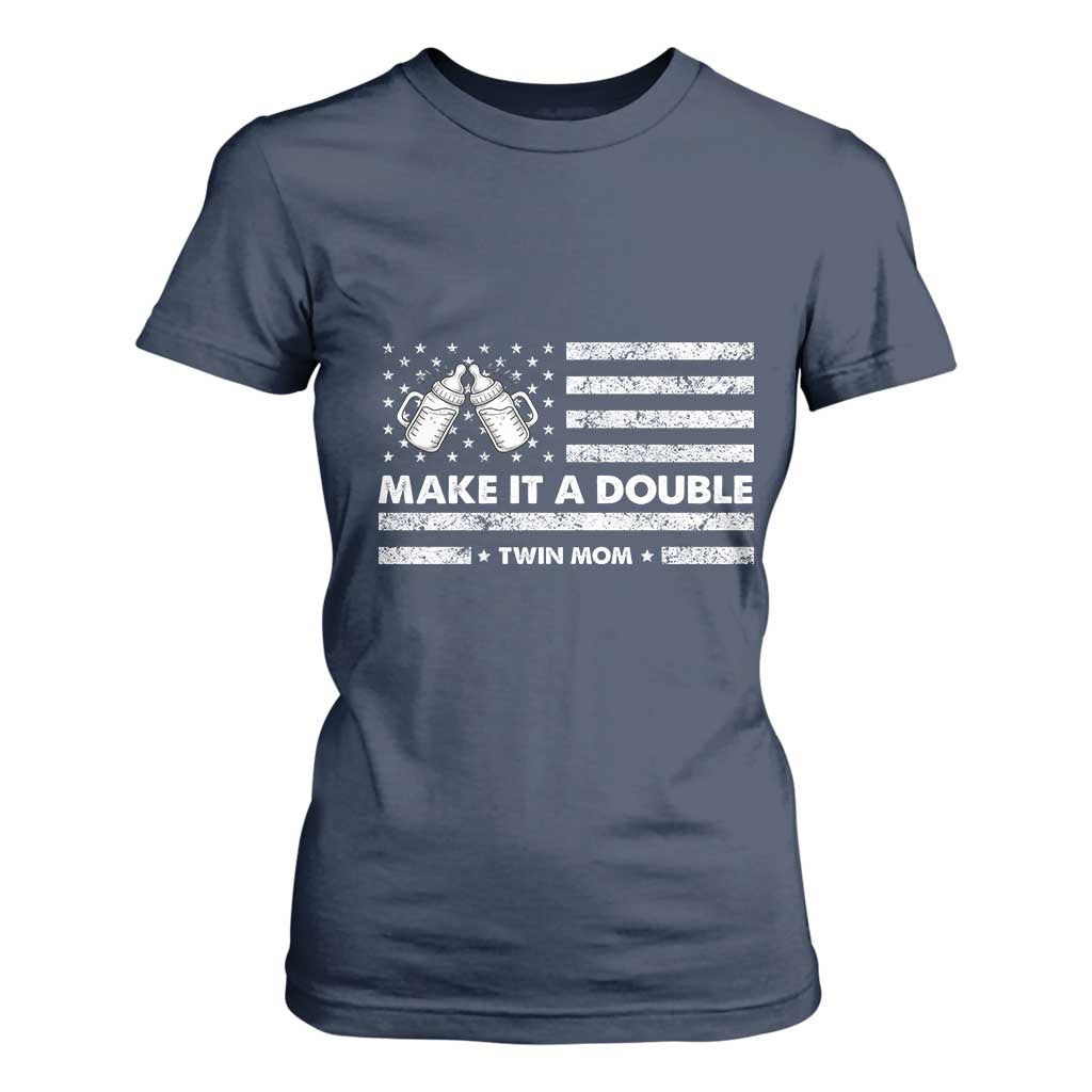 Twin Mom T Shirt For Women Make It A Double Patriotic USA Flag Gift TS12 Navy Print Your Wear