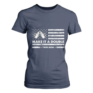 Twin Mom T Shirt For Women Make It A Double Patriotic USA Flag Gift TS12 Navy Print Your Wear