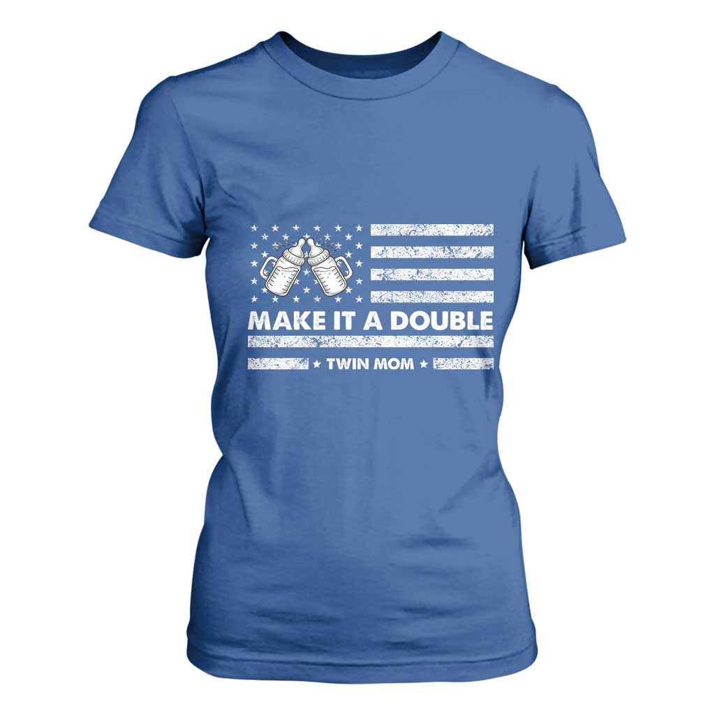 Twin Mom T Shirt For Women Make It A Double Patriotic USA Flag Gift TS12 Royal Blue Print Your Wear