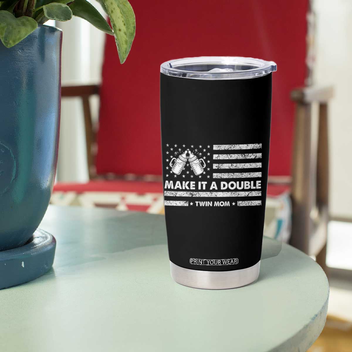 Twin Mom Tumbler Cup Make It A Double Patriotic USA Flag Gift TS12 Print Your Wear