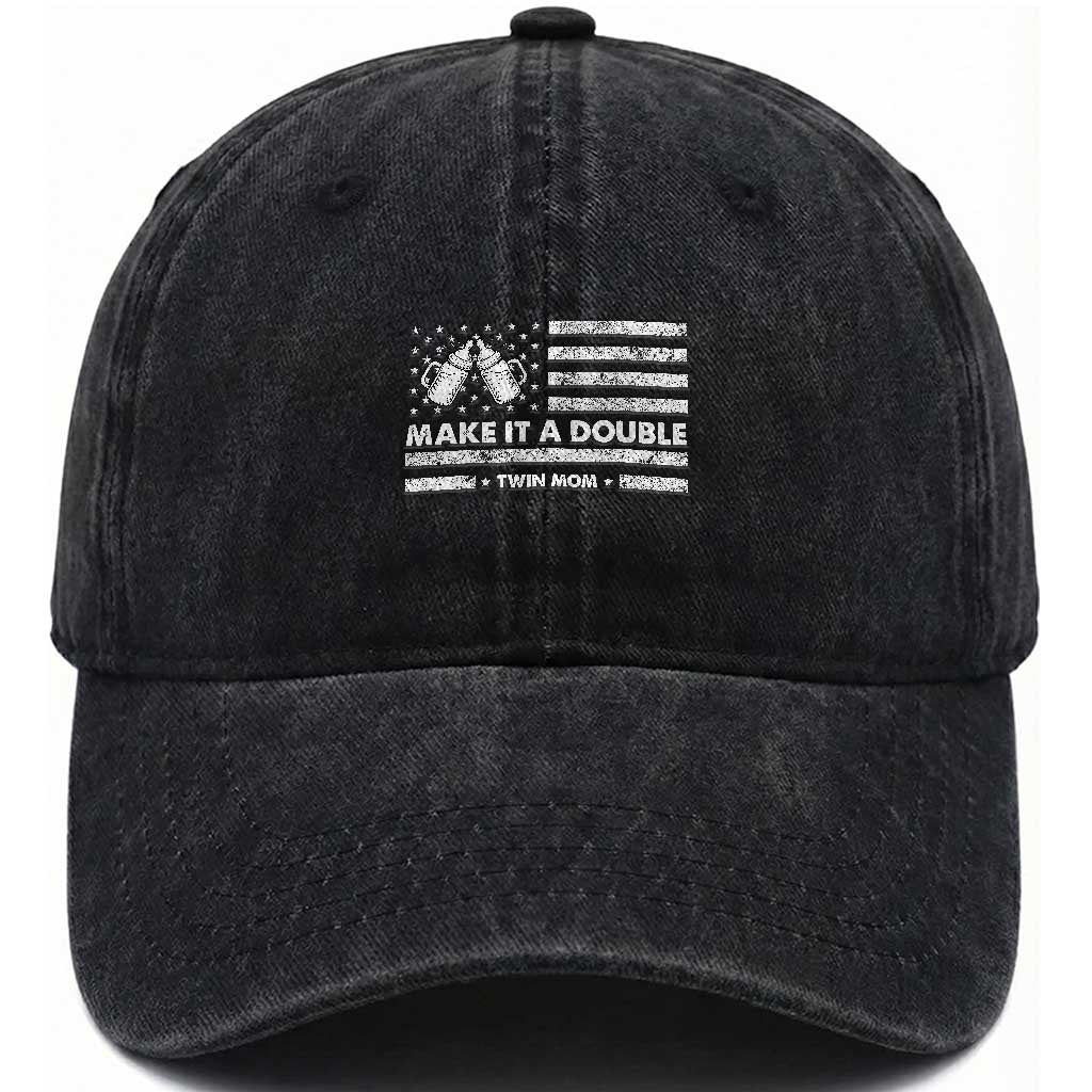 Twin Mom Washed Cotton Baseball Cap Make It A Double Patriotic USA Flag Gift TS12 Print Your Wear