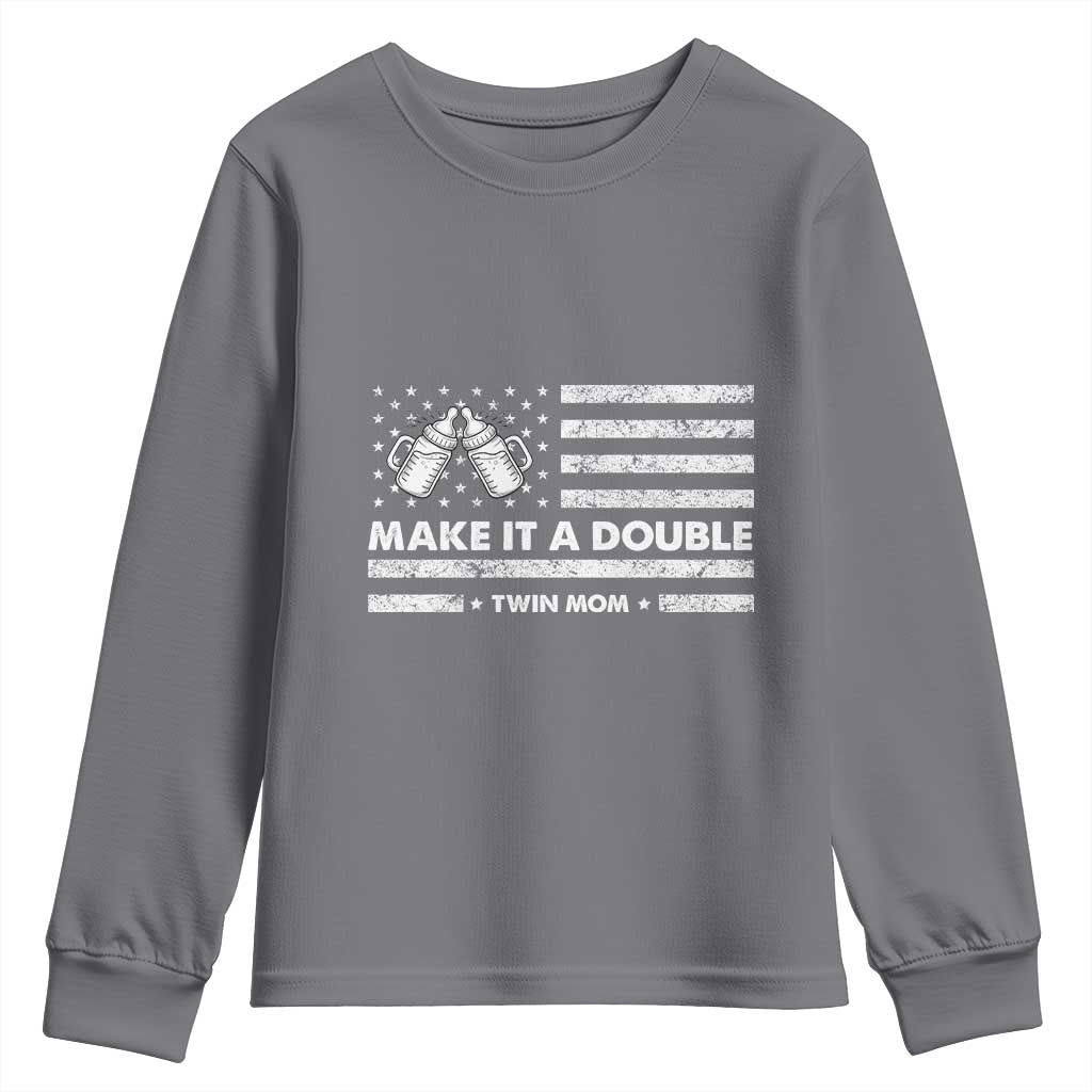 Twin Mom Youth Sweatshirt Make It A Double Patriotic USA Flag Gift TS12 Charcoal Print Your Wear